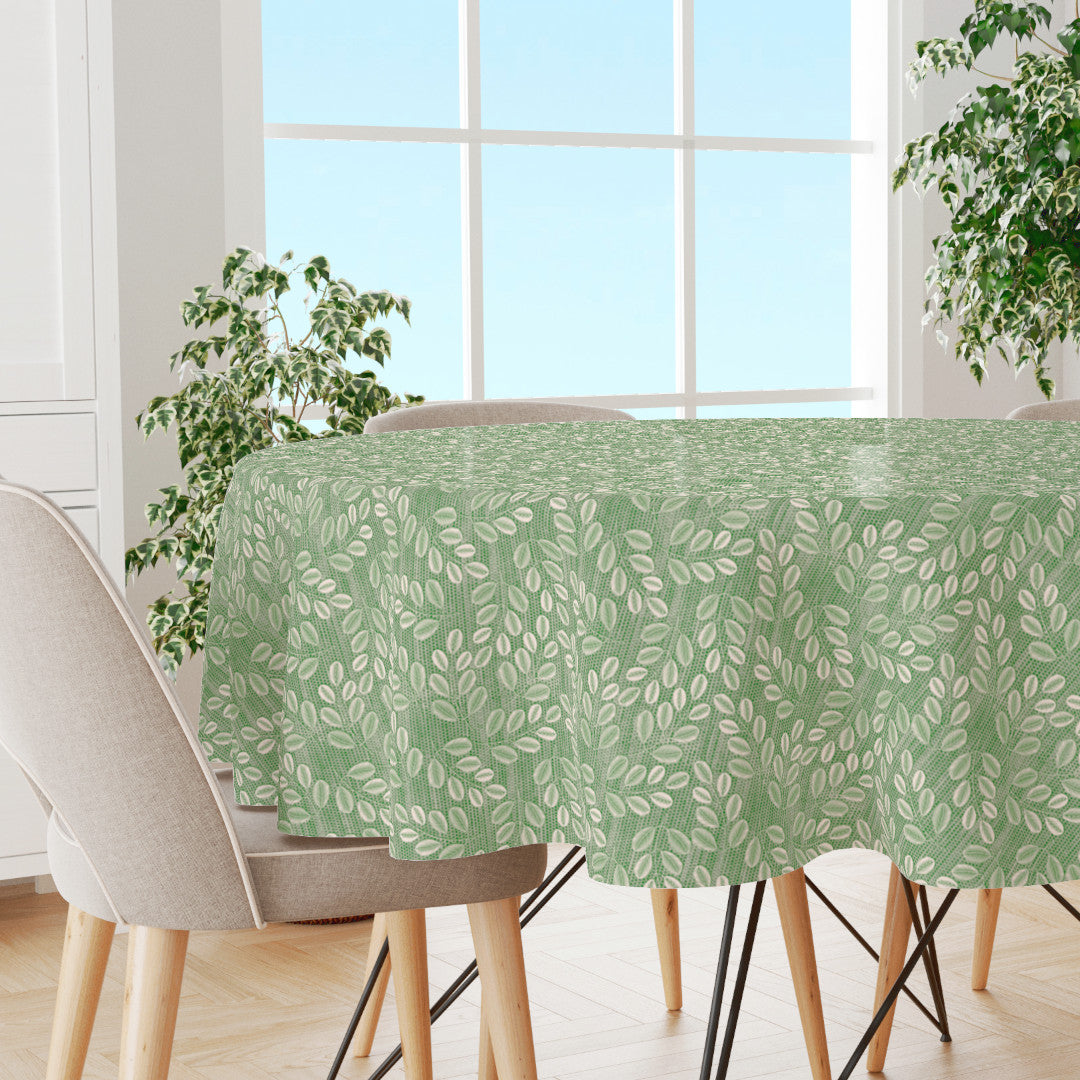 Hessian Leaf Grön – Rund lätt präglad vaxduk med bladmönster, miljö