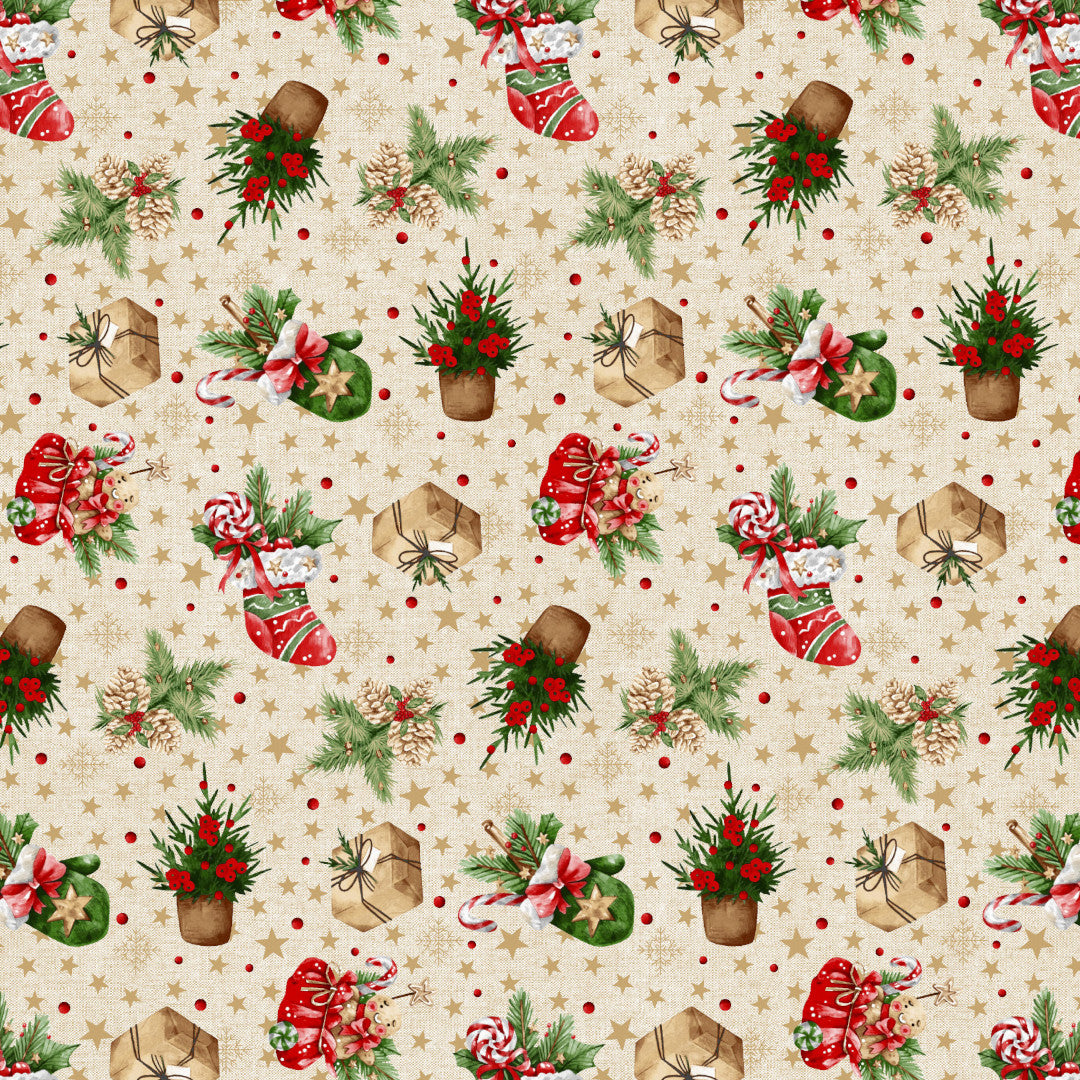 Julstrumpor & Klappar – Jultextilvaxduk med klassiska motiv, motiv