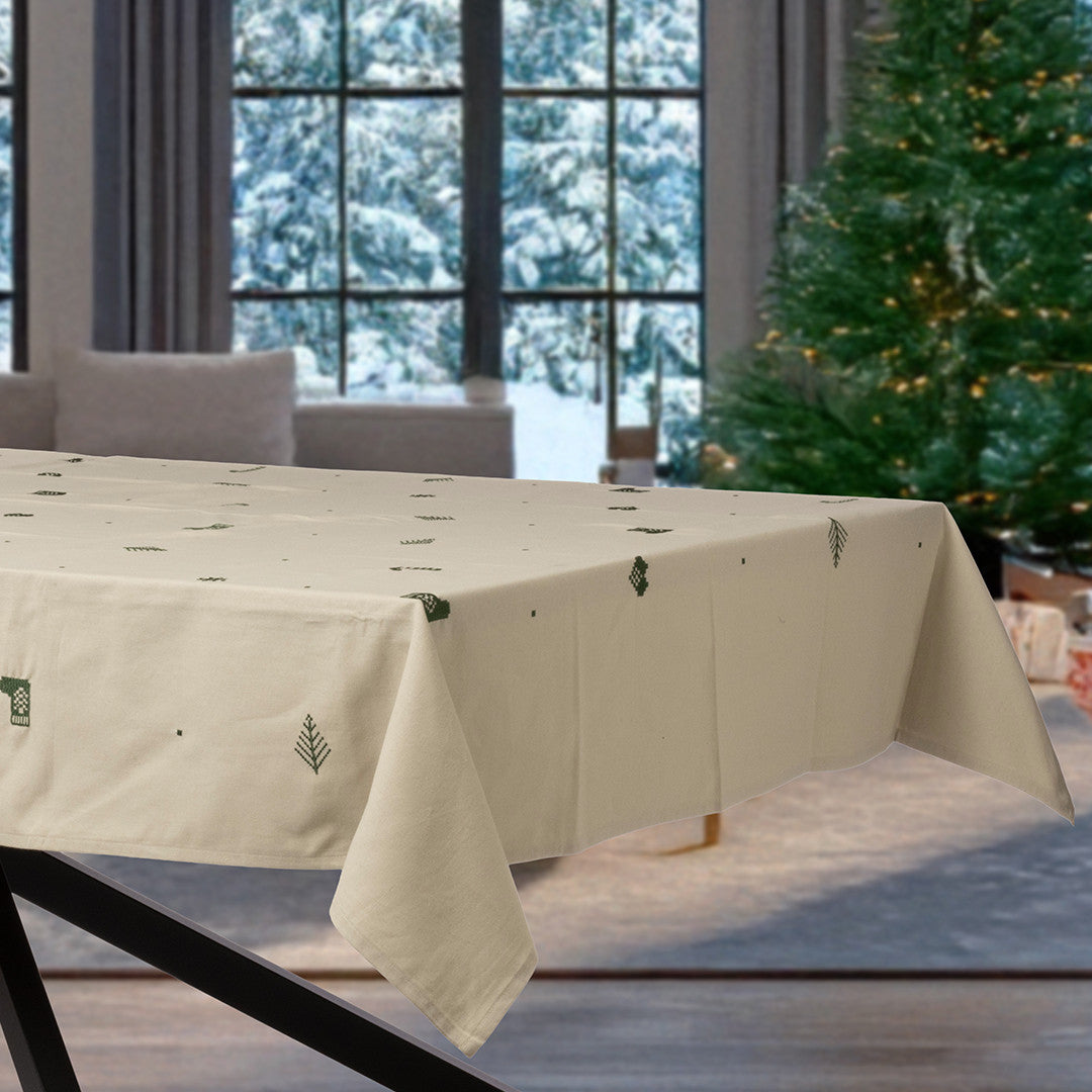 Julia Grön - Broderad julduk, 100 % bomull - 140 x 220 cm, miljö