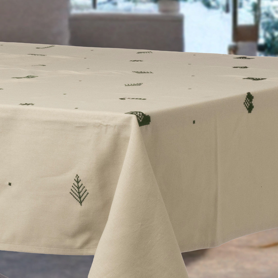 Julia Grön - Broderad julduk, 100 % bomull - 140 x 320 cm, hörn