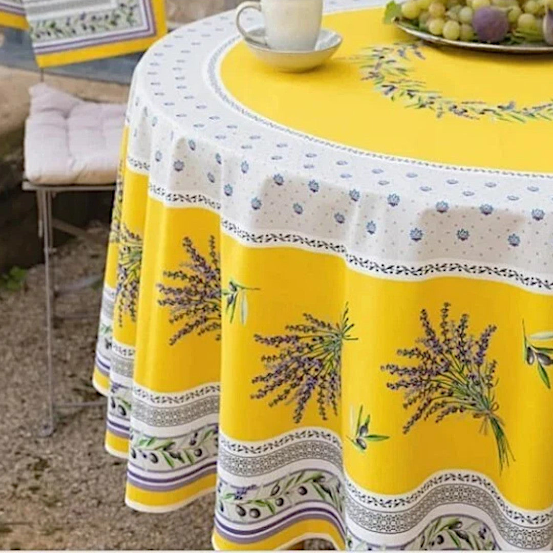 Lauris Gul - Rund akrylbelagd provenceduk Ø 180 cm, närbild