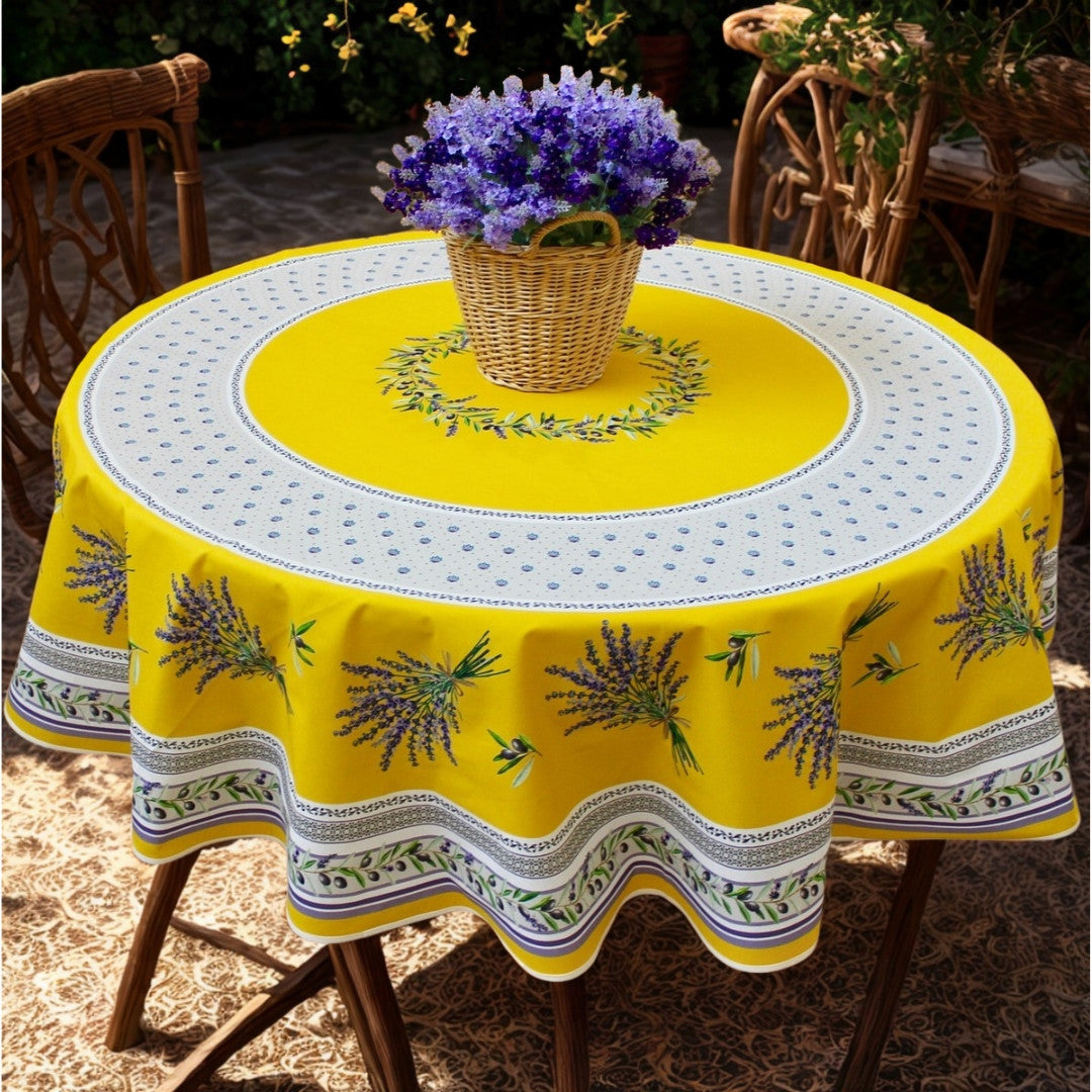 Lauris Gul - Rund akrylbelagd provenceduk Ø 180 cm