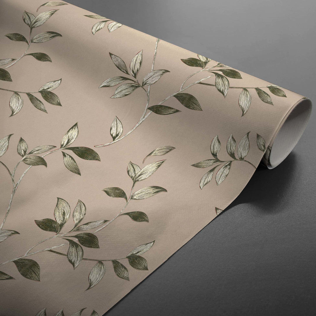 Liane Golden Vine – Vaxduk med bladrankor i gröna och gyllene nyanser, rulle