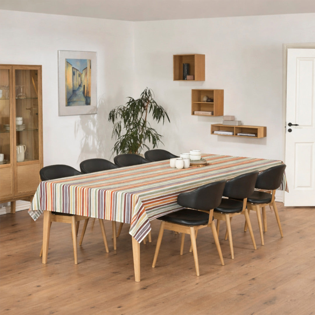 Linea Viva – Textilvaxduk med levande ränder, miljö