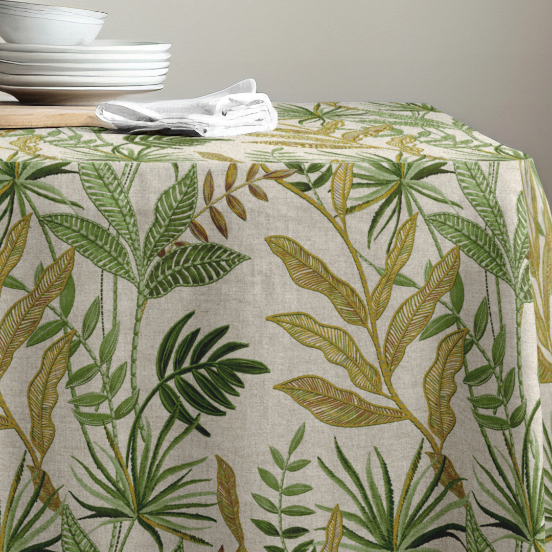 Lino Verdea – Textilvaxduk med botaniskt mönster, 160 cm bred, hörn