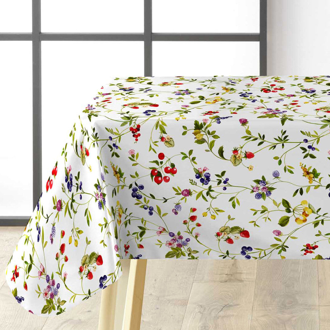 Lydia Sommarbär - Vaxduk med vilda bär och blommor i glada färger, hörn