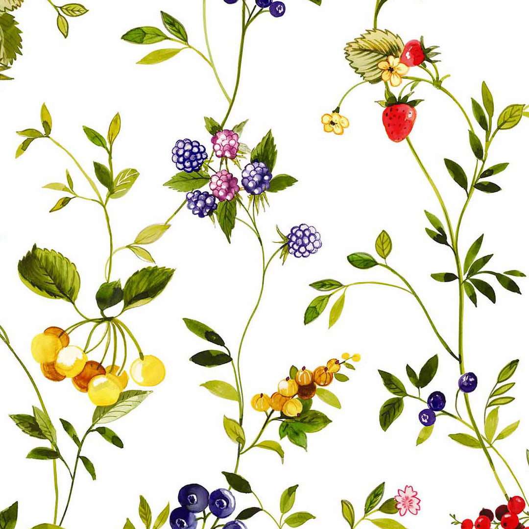 Lydia Sommarbär - Vaxduk med vilda bär och blommor i glada färger