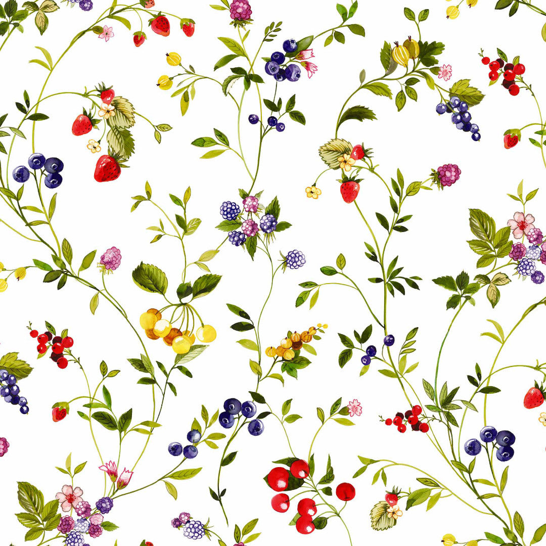 Lydia Sommarbär - Vaxduk med vilda bär och blommor i glada färger, mönster