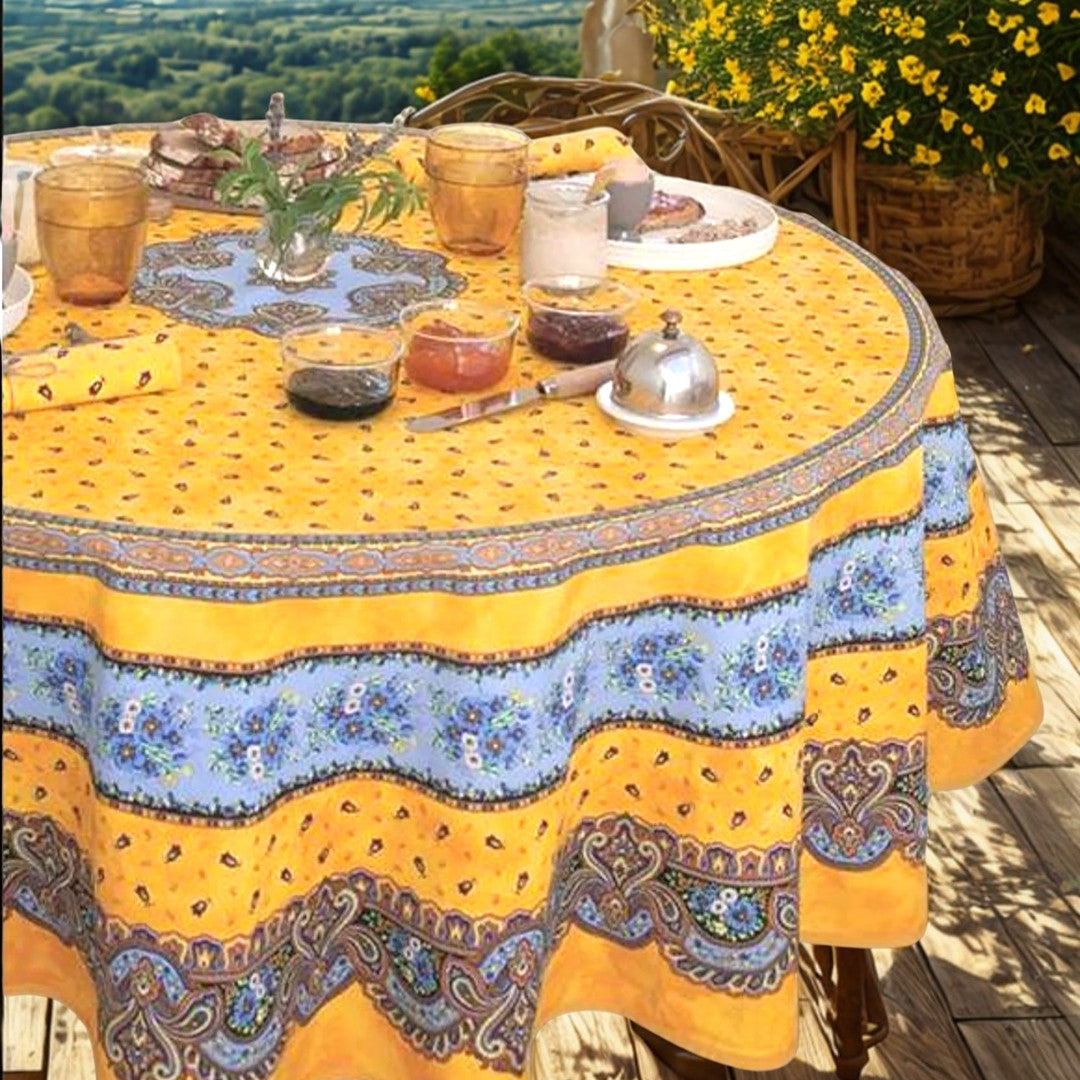 Marat d´Avignon Tradition Gul - Rund akrylbelagd provenceduk Ø 180