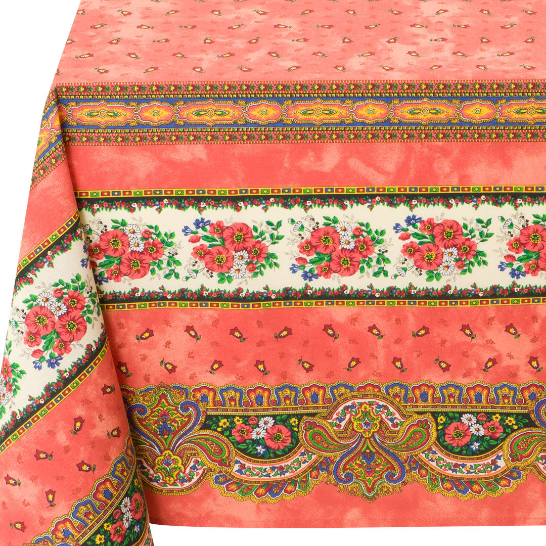 Marat Tradition Orange - Rektangulär akrylbelagd provenceduk 150 x 250, närbild