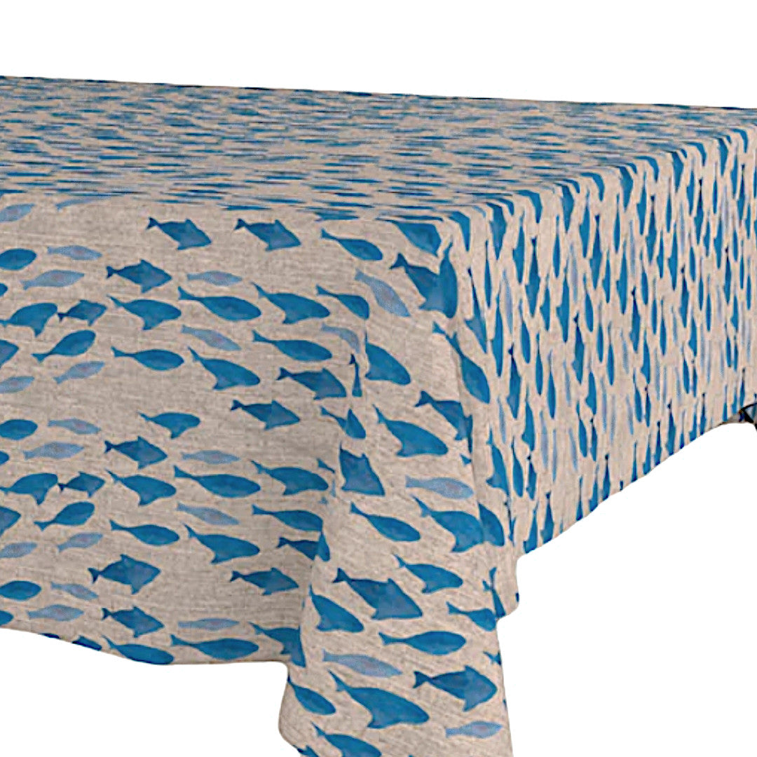 Marino Blåfisk – textilvaxduk i linnelook med maritimt mönster, hörn