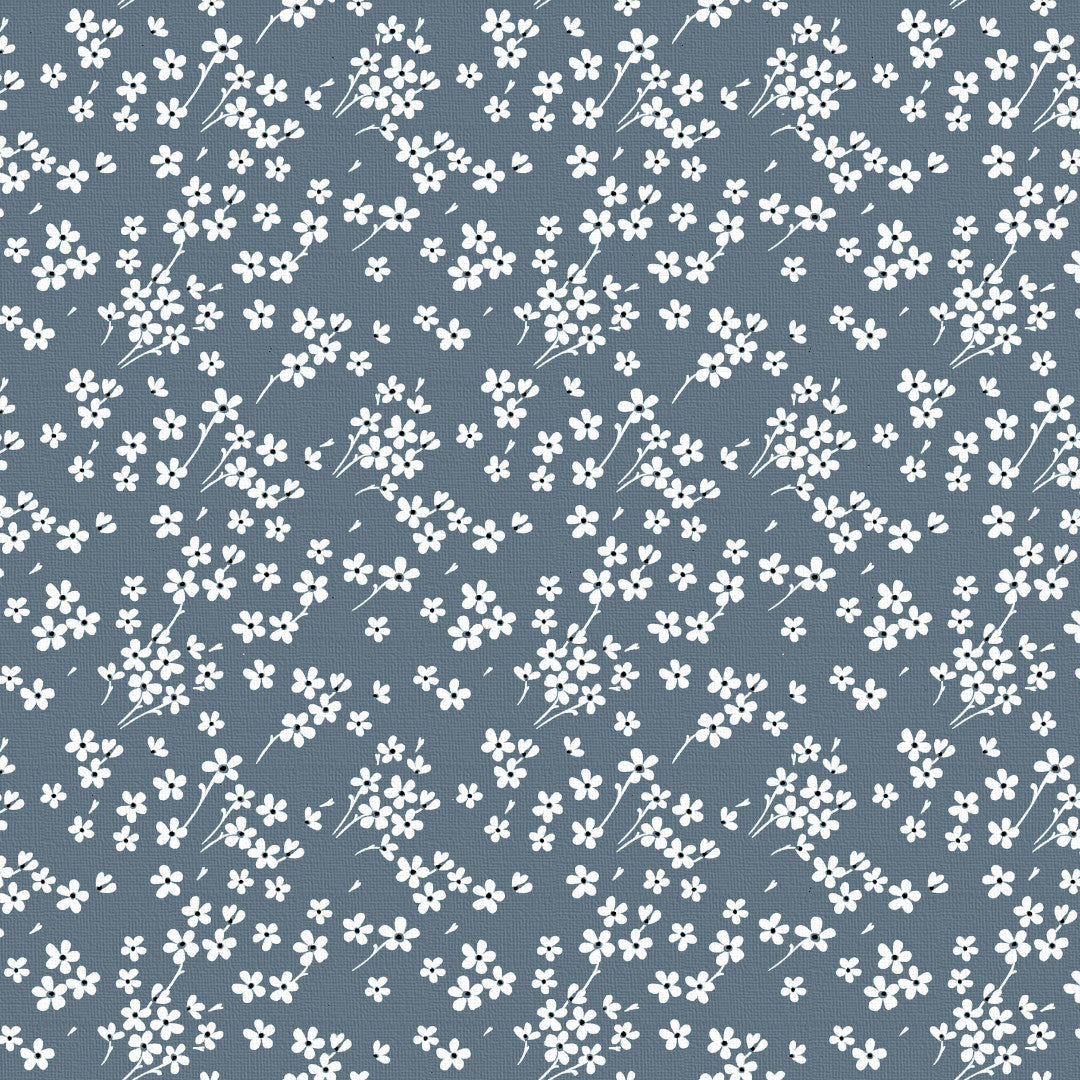 Milflores Dusty Blue - Textilvaxduk med små blommor, dukning
