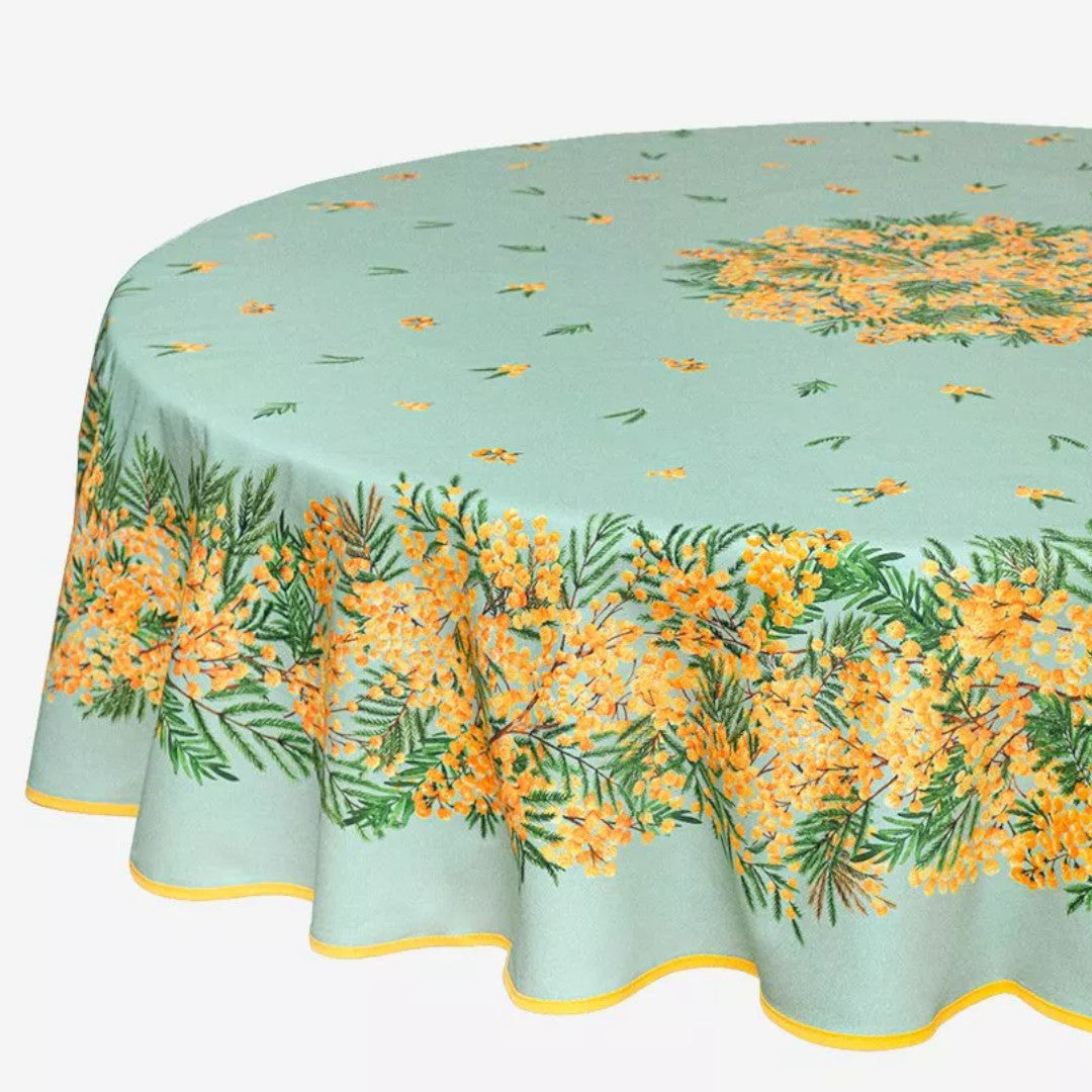 Mimosa Grön - Rund provenceduk Ø 180, närbild