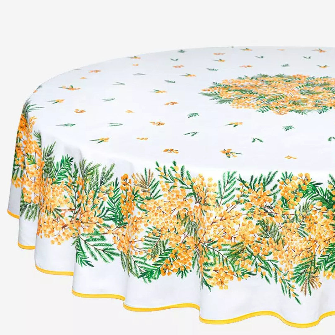 Mimosa Vit - Rund provenceduk Ø 180, närbild