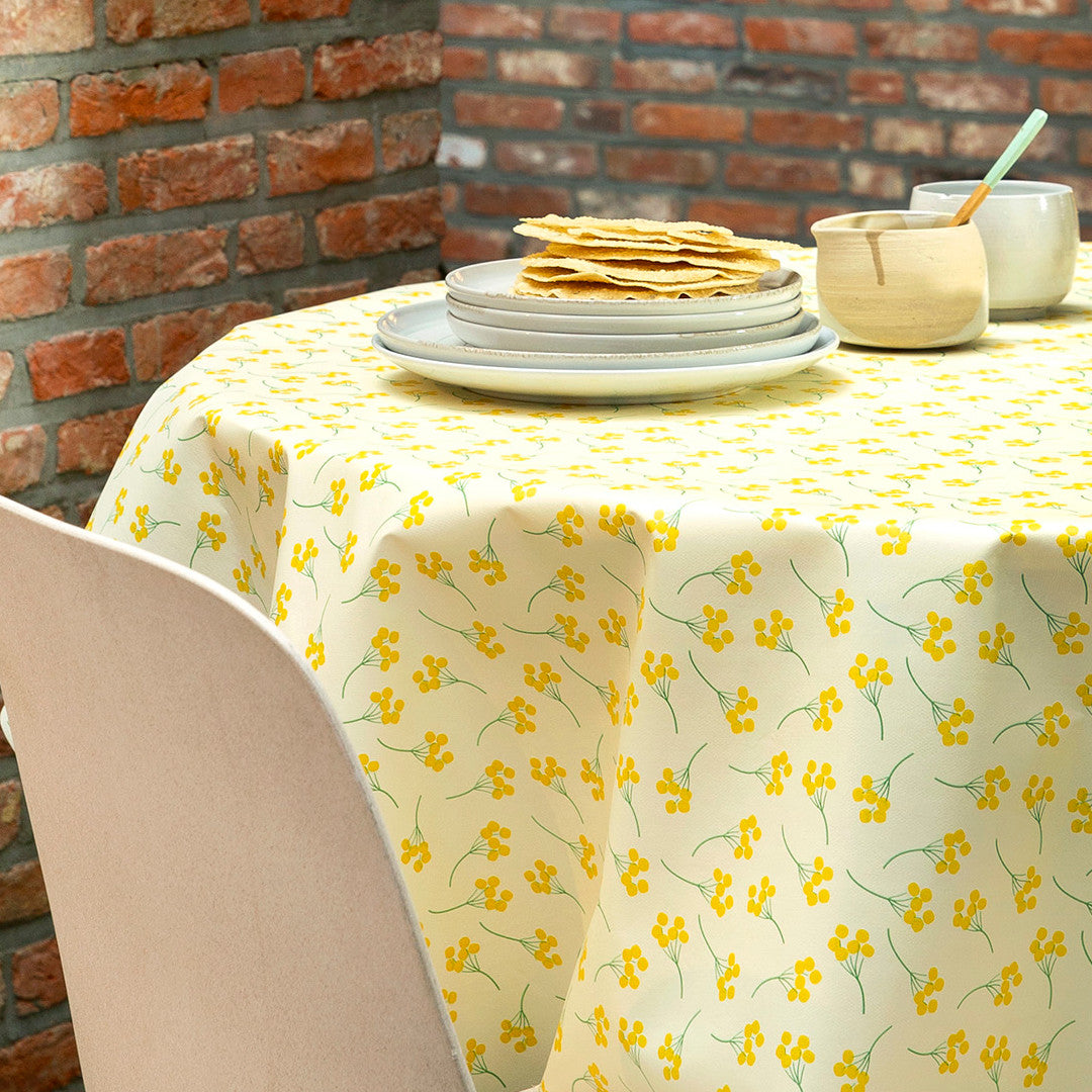 Mimosi Vanilla – Captain Cook vaxduk med små grafiska blommor hörn