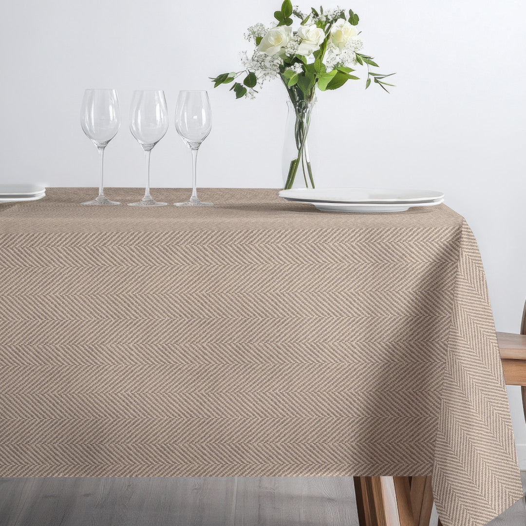 Nagore Beige – textilvaxduk med klassiskt fiskbensmönster sida