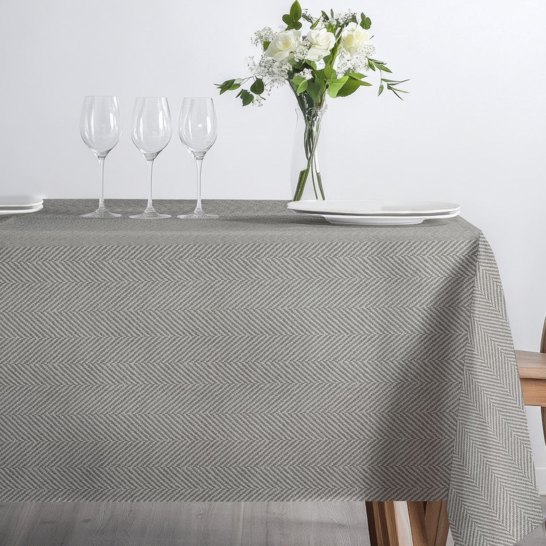 Nagore Gris – textilvaxduk med klassiskt fiskbensmönster sida