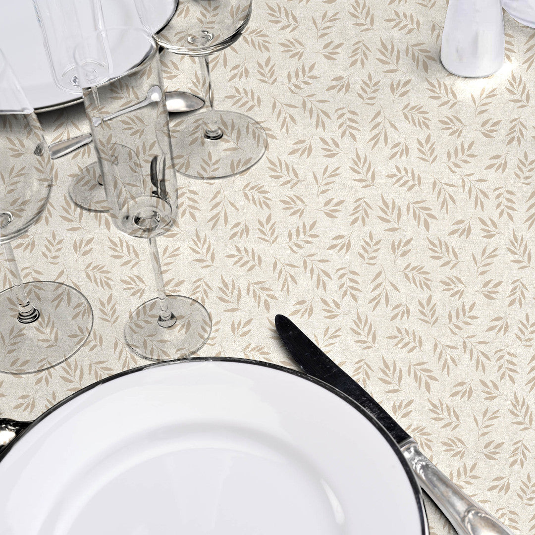 Naya Naturel – Slät vaxduk med linnelook och diskret bladmönster, detalj