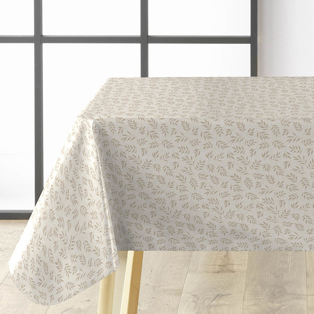Naya Naturel – Slät vaxduk med linnelook och diskret bladmönster, hörn