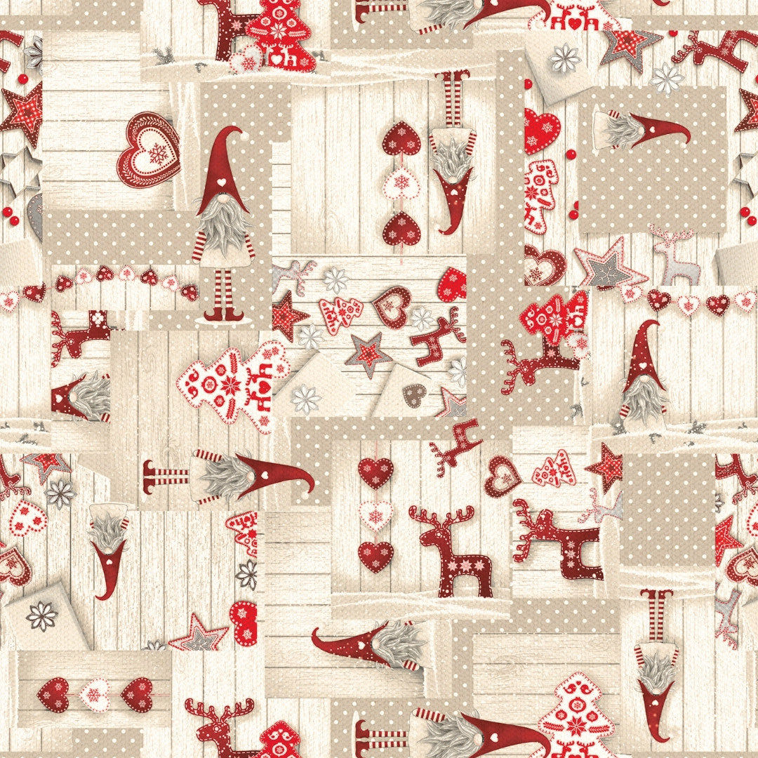 Nissehjerte – Jultextilvaxduk i nordiskt julpatchwork, mönster
