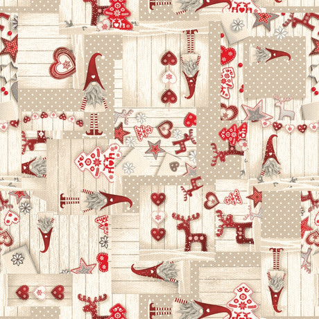 Nissehjerte – Jultextilvaxduk i nordiskt julpatchwork, mönster