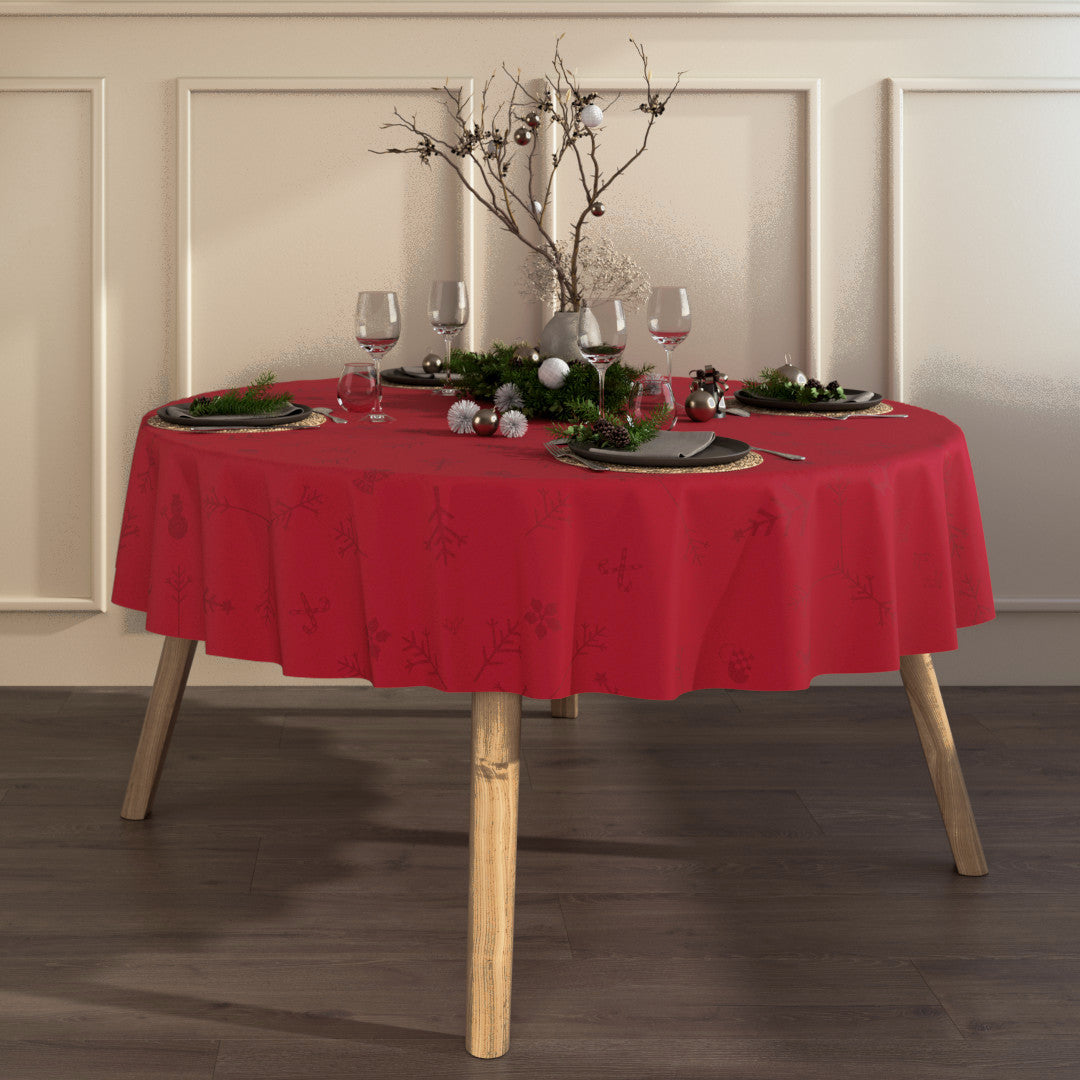 Engholm Noel damastvävd röd julduk - Ø 250 cm
