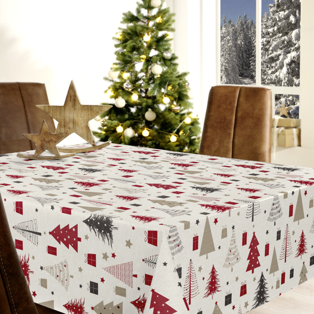 Nordfavn Arbres de Noël – Julvaxduk med granar och julklappar miljöbild