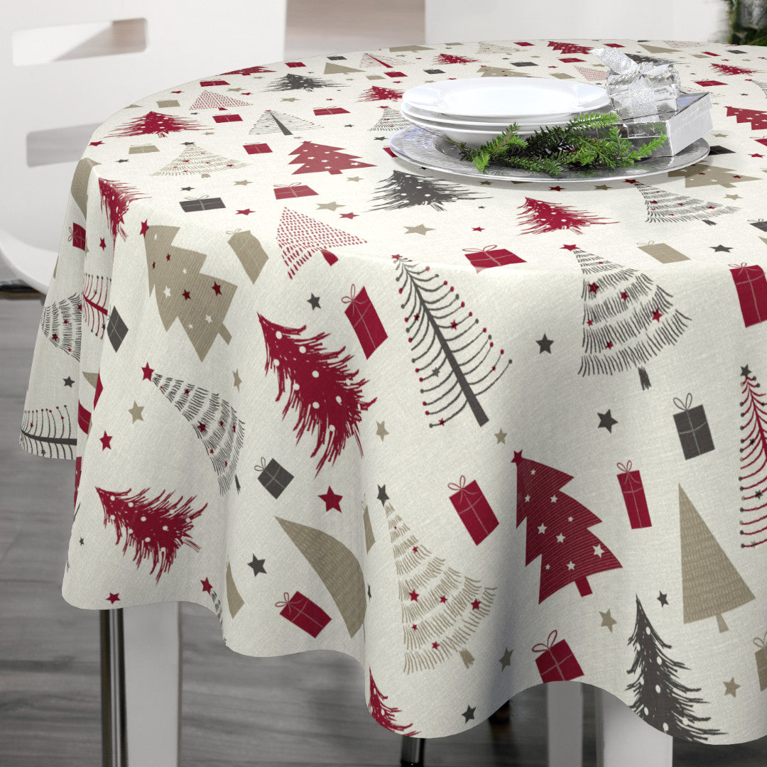 Nordfavn Arbres de Noël – Rund julvaxduk med granar och julklappar