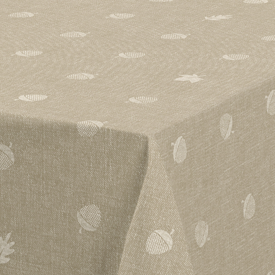 Nordfavn Bolota Beige – Vaxduk med ekollon och löv i linnelook, hörn