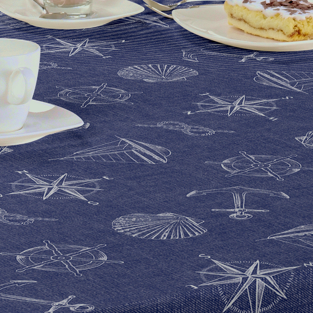 Nordfavn Captain – Blå vaxduk med maritima motiv, detaljer