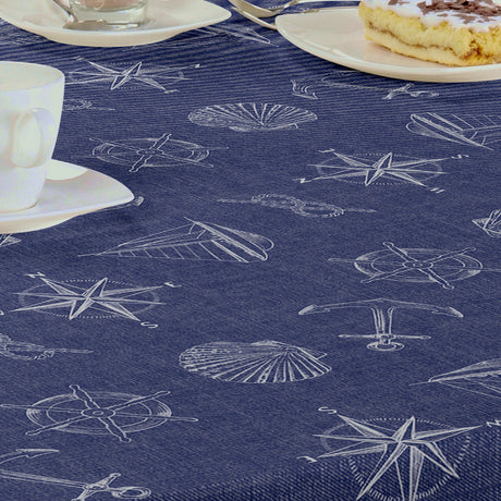 Nordfavn Captain – Blå vaxduk med maritima motiv, detaljer