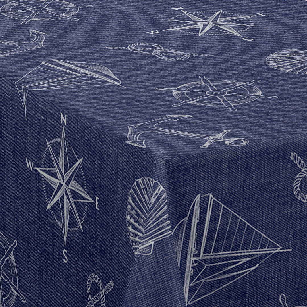 Nordfavn Captain – Blå vaxduk med maritima motiv, hörn