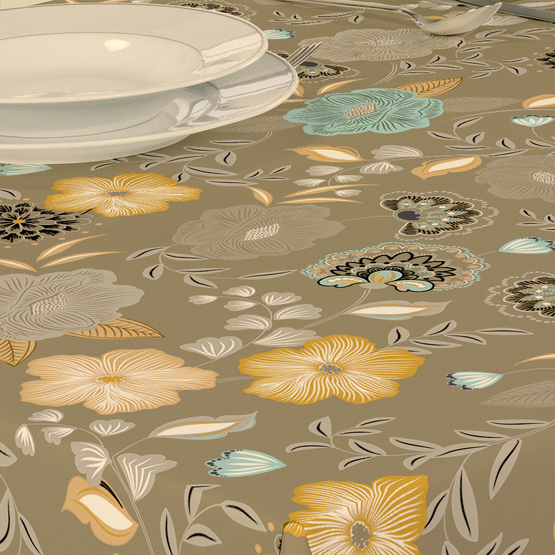 Nordfavn Chouchou Varm Beige – Blomstrande vaxduk med slät yta, detaljer