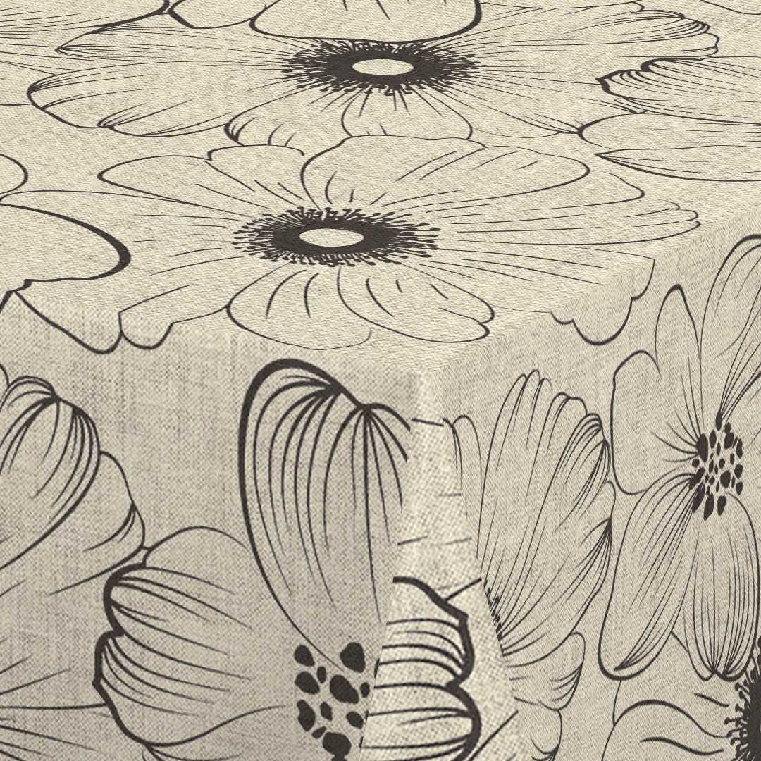 Nordfavn Cologne Beige – Vaxduk med streckblommor i linnelook, hörn