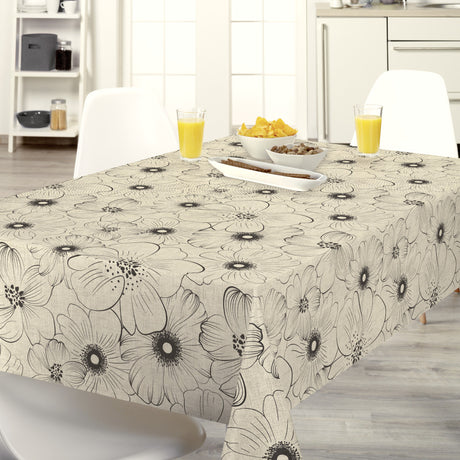 Nordfavn Cologne Beige – Vaxduk med streckblommor i linnelook, miljö