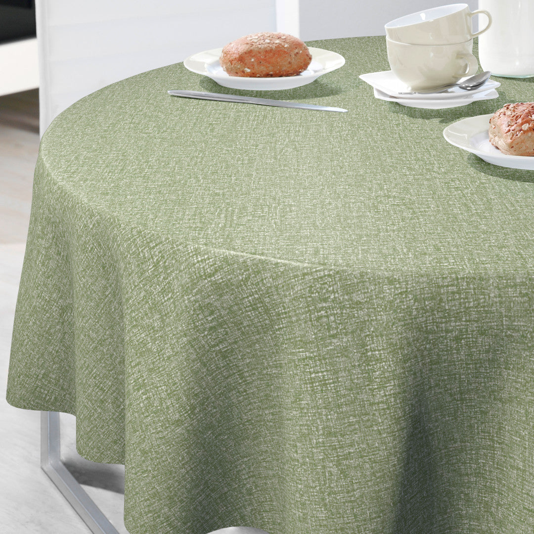 Nordfavn Fine Weave Olive – Präglad rund vaxduk med diskret textilkänsla