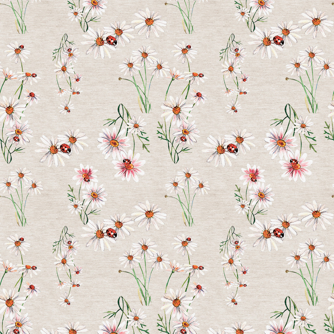 Nordfavn Fortuna – Textilvaxduk med prästkragar och nyckelpigor