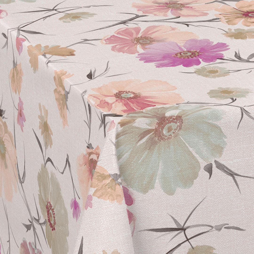 Nordfavn Gerbera Beige – Vaxduk med blommor i linnelook, hörn