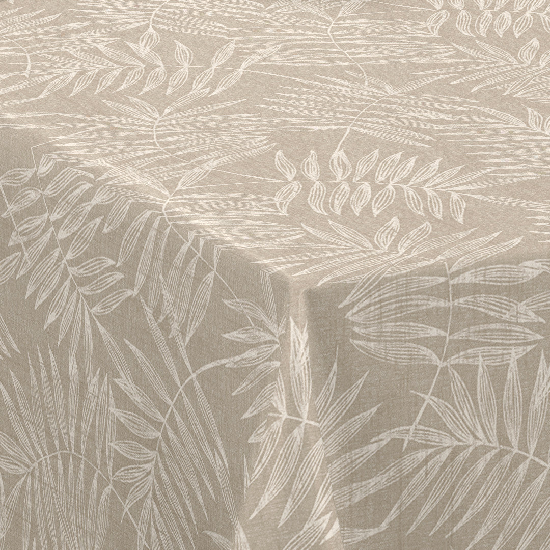 Nordfavn Hojas Beige – Vaxduk med ljust bladmönster i linnelook, hörn