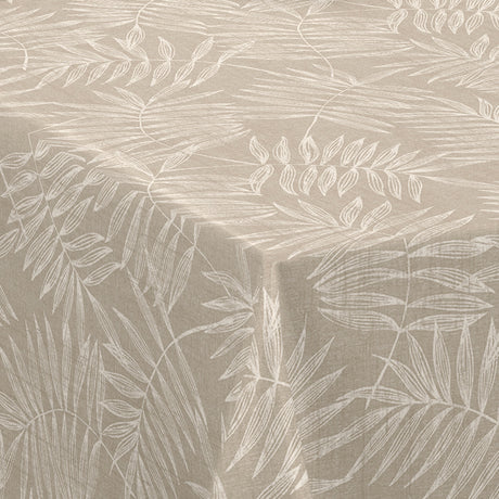 Nordfavn Hojas Beige – Vaxduk med ljust bladmönster i linnelook, hörn