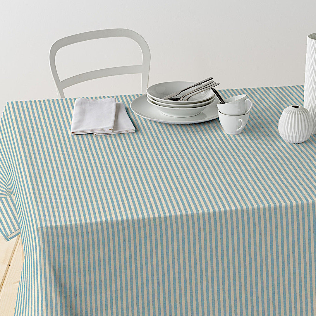 Nordfavn Ibiza Dämpad Blå – Textilvaxduk med tvärrandigt mönster och linnelook , bord