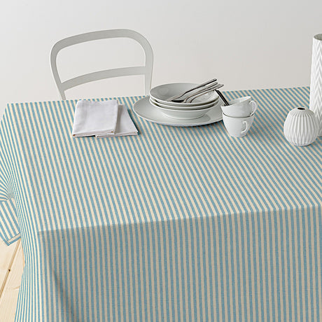 Nordfavn Ibiza Dämpad Blå – Textilvaxduk med tvärrandigt mönster och linnelook , bord