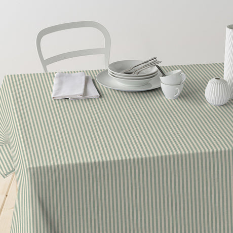 Nordfavn Ibiza Dämpad Grön – Textilvaxduk med tvärrandigt mönster och linnelook, bord