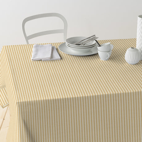 Nordfavn Ibiza Dämpad Ockra – Textilvaxduk med tvärrandigt mönster i linnelook, bord