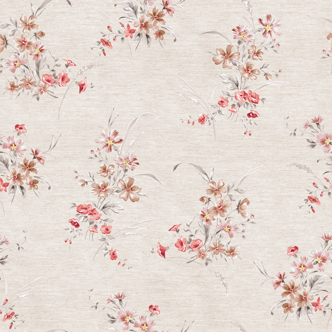 Nordfavn Kassia – Textilvaxduk med blommor på en ljus naturfärgad bakgrund