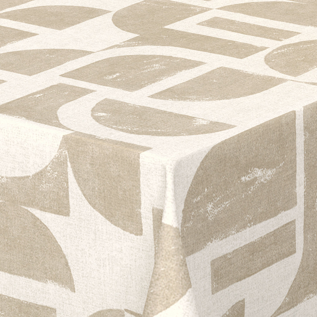 Nordfavn Manu Beige – Vaxduk med grafiskt mönster i linnelook, hörn