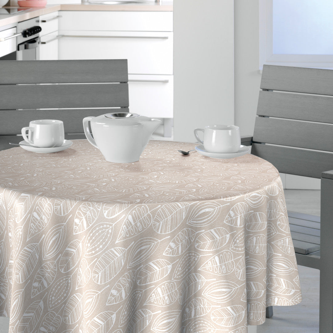 Nordfavn Nordic Leaf Sand – Rund vaxduk med stiliserat bladmönster