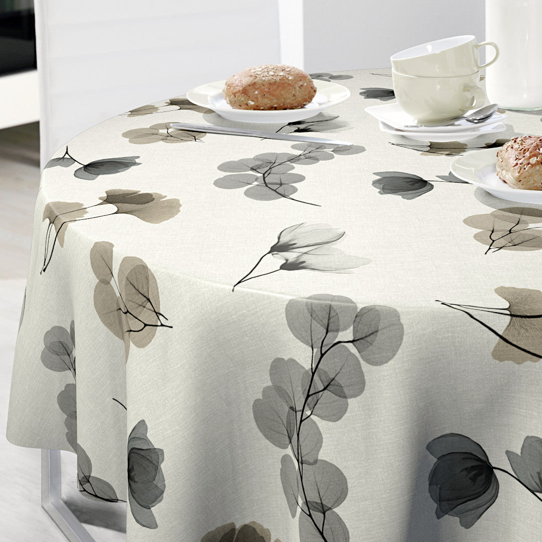 Nordfavn Organza Grey Beige – Duk med bladmönster, rund