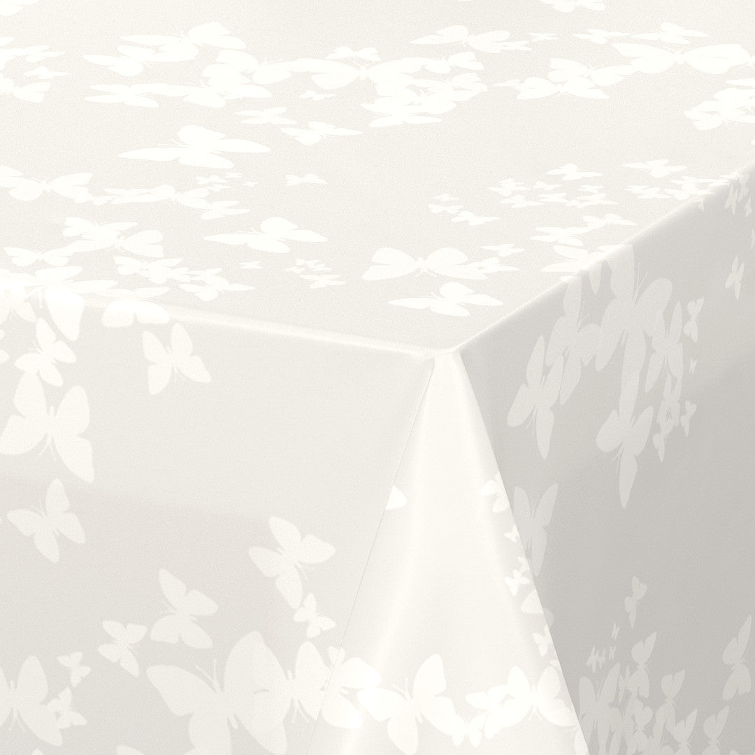 Nordfavn Papillons Pärlemorsvit – Vaxduk med vita fjärilar, hörn