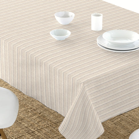Nordfavn Pitiusa Sand och Beige – Textilvaxduk med små tvärränder, bord
